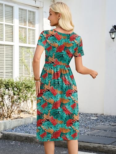 Image of Heymoments Women's Casual Short Sleeve Midi Dress Crewneck A Line Tiered Flowy Loose Travel Long Dresses with Pockets