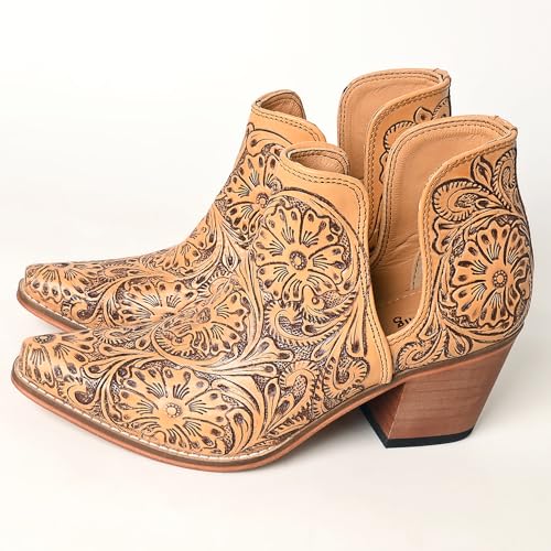 American Darling Floral Hand Curved Genuine Western Leather Ankle Boot4