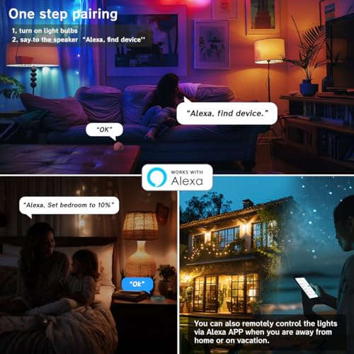 UCB Smart Light Bulbs 130W Equivalent, Color Changing Light Bulb, Work with Alexa Only, 16 Million Colors RGBWW, Music Sync, DIY Flash,1300LM A19 E26 Bluetooth Led Light Bulbs, No WiFi Required,4Pack - Image 4