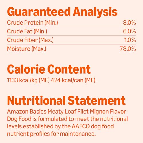 Image of Amazon Basics Wet Dog Food, Meaty Loaf, Filet Mignon Flavor, Made with Real Chicken and Beef, 13.2 oz can (Pack of 12)