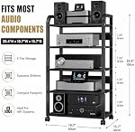 5-Tier Av Media Stand with Wheels, Audio Tower Rack with Adjustable Shelves, Stereo Racks and Stands with Storage Shelves, Media Console for Home, Office, Theater, Black