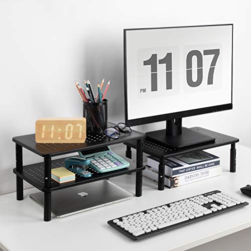 LORYERGO Monitor Riser Stand - 3 Height Adjustable Computer Stand, Laptop Stand Riser with Metal Vented Platform & Underneath Storage for Printer, Desk Organizer for Office & Home