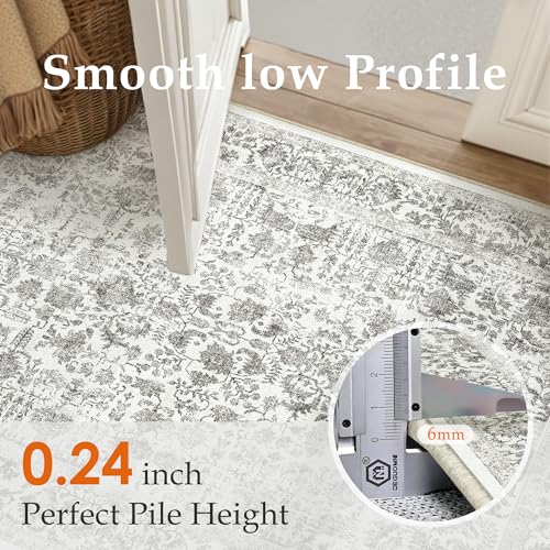 Black Runner Rug 3x12 Hallway Machine Washable Kitchen Vintage Distressed Non Slip Long Carpet Indoor Retro Floral Bedroom Accent Throw Rug for Bathroom Office Laundry Dining Room