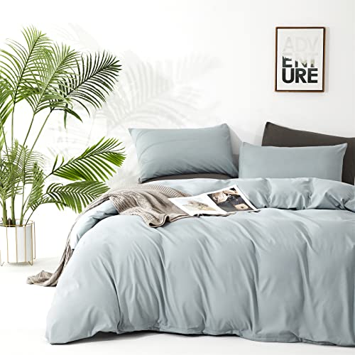 Image of KAREVER Dusty Blue Comforter Set King Size Blue Bedding Women 3 Pieces Blue Color King Blanket Set All Season as Gift