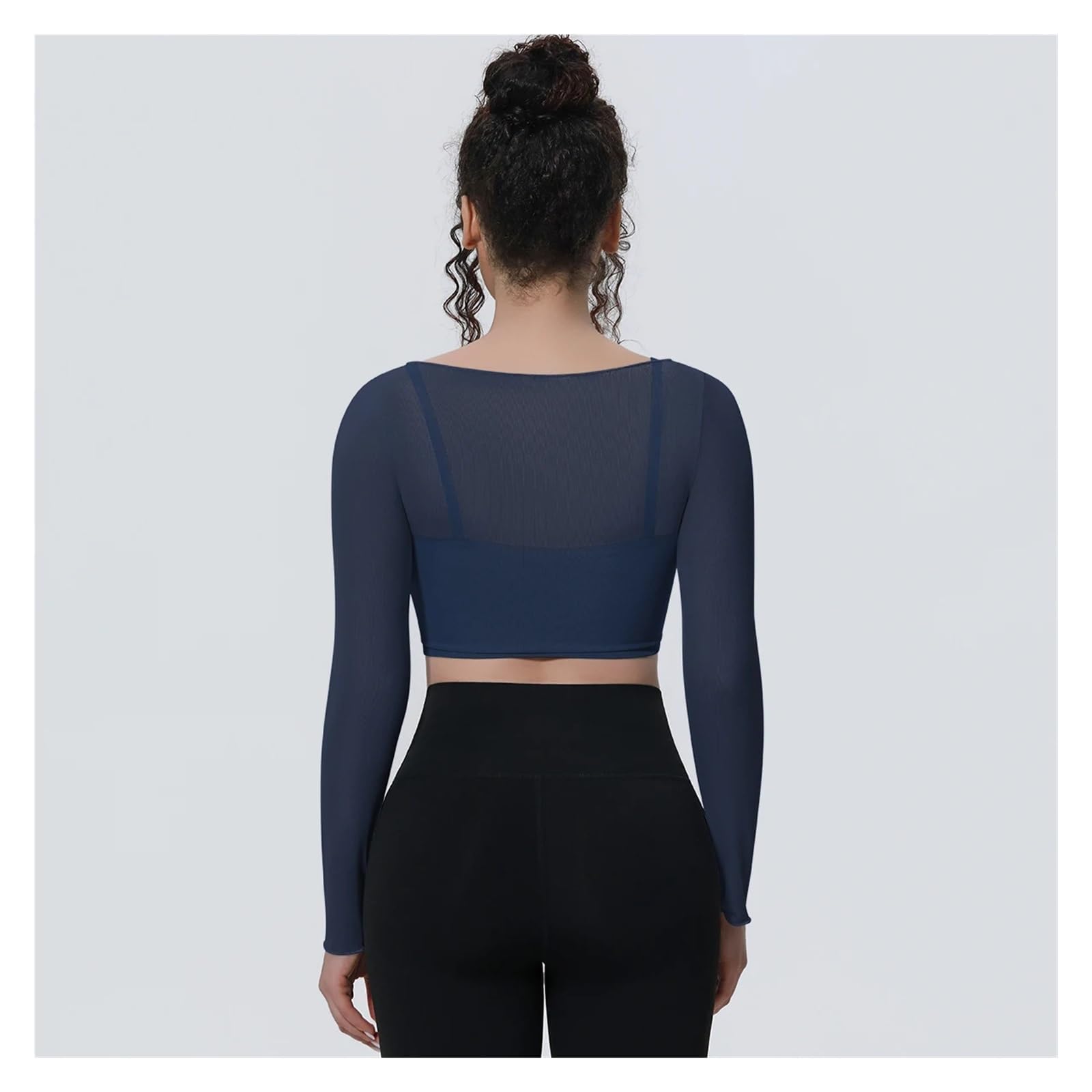 Top Yoga a Maniche Lunghe Donna Maniche Lunghe da Yoga | Top fitness traspirante estivo in falso reggiseno sportivo in due pezzi