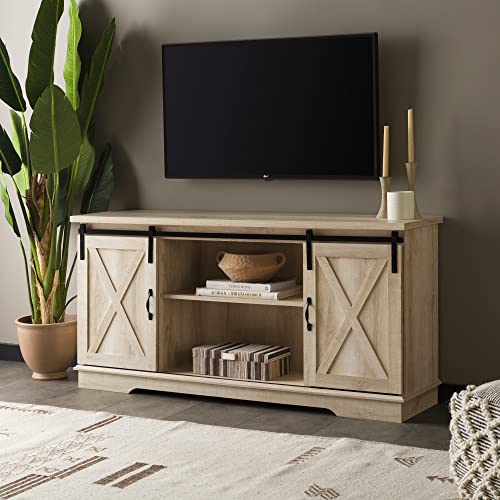 image for Walker Edison Richmond Modern Farmhouse Sliding Barn Door TV Stand for