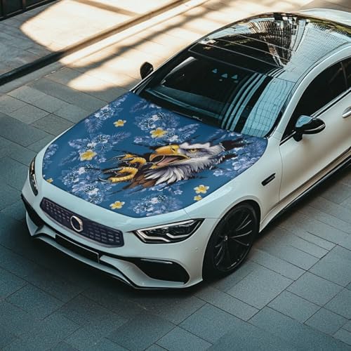 Image of Car Hood Cover Stretch Polyester Fabric Cover Eagle Car Hood Cover Protector Easy Installation Removable Automotive Accessories Suitable for Cars