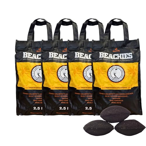 BlackSellig Beachies 10 kg (4 x 2,5 kg) Kokosgrillbriketter – Rena kokosskal –...