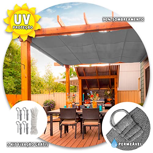 Tela Toldo Sombreamento Cinza 5x3 Mts Shade + Kit Fixação