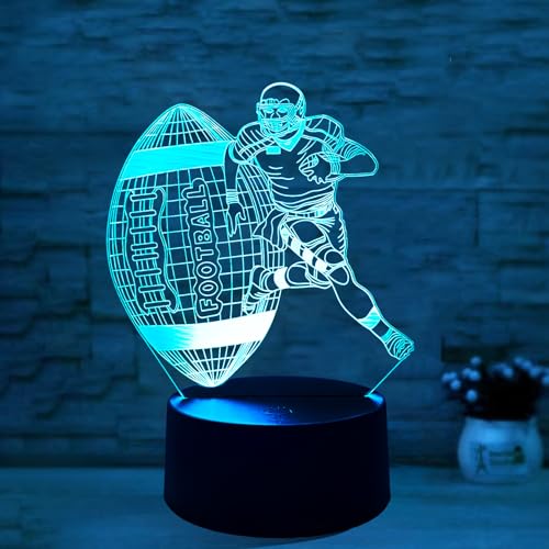 EleBikk 3D-Nachtlicht Rugby, Rugby 3D Illusion Nachtlicht, 16 Farben Licht Frei Schaltbar, Umweltfreundlicher Kunststoffsockel mit Acryl-Lichtplatte, 5V Sichere Spannung