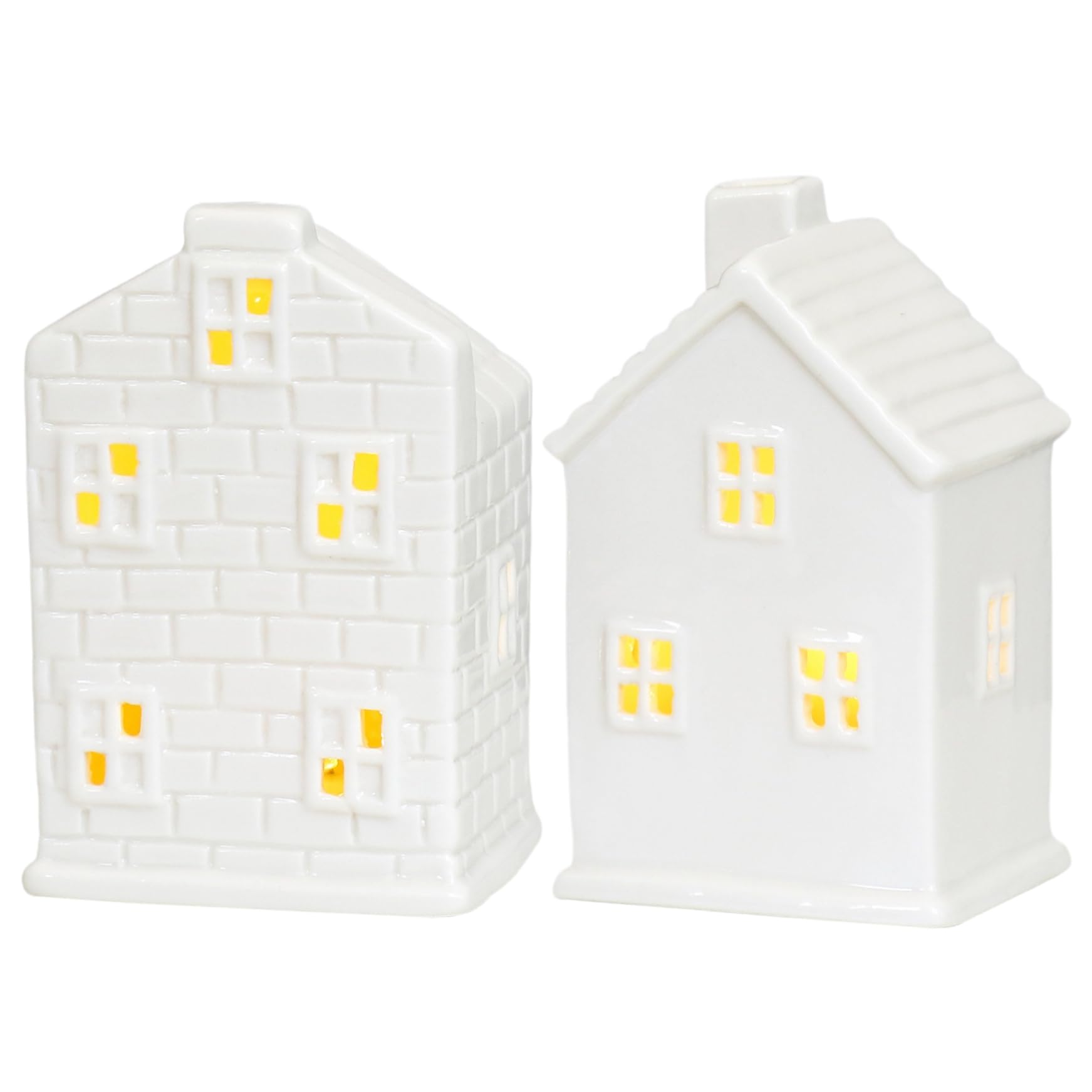 CAKEEYUM 2Pcs Christmas Village Houses LED Lighted Ceramic White House Christmas Decorations Indoor for Holiday Tabletop Mantel Village, Sets, Accessories, Chr