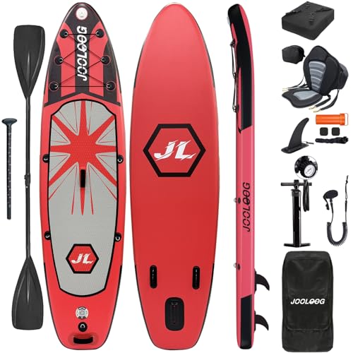 JOOLOOG Aufblasbare Stand Up Paddling Board Mit Sitz 320x81x15cm SUP Board Sie trägt 200kg 6 Zoll Dick für Erwachsene und Jugendliche, Rot