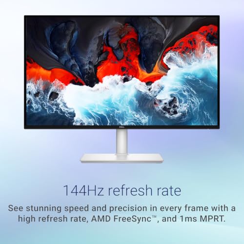 Image of Dell S27 Plus QHD Monitor, 2560 x 1440 IPS Display, 144Hz Refresh Rate, 1ms MPRT, AMD FreeSync, Built-in Dual Speakers, HDMI, DisplayPort, VESA Compatible, Height /Tilt /Pivot /Swivel Adjustable, White