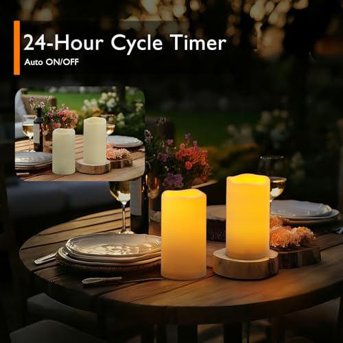 Image of Homemory 3 inchx6 inch Flameless Candles, Outdoor Waterproof, Battery Operated LED Pillar Candles with Remote Control and Timer, Plastic, Long Lasting