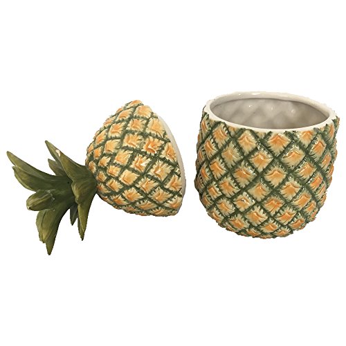 Comfy Hour 9" Ceramic Pineapple Candy, Cookie Storage Jar With Lid, Dolomite, Green And Yellow, Home Décor Collection #TOP1