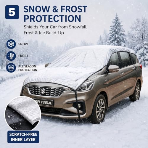 Image of Pivalo Half Car Body Cover for MUV Cars (All Models & Years) | 100% Waterproof Outdoor UV & Heat All Weather Protection | Triple Stitched 3 Layer with Adjustable Straps Cover (Reflective Silver)