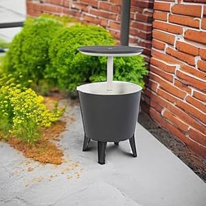 Keter Modern Cool Bar Outdoor Patio Furniture and Hot Tub Side Table with 7.5 Gallon Beer and Wine Cooler, Dark Grey Keter Modern Cool Bar Outdoor Patio Furniture and Hot Tub Side Table with 75 Gallon Beer and Wine Cooler Dark Grey