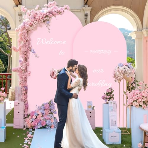Image of 6FT Baby Pink Arch Covers, Spandex Fitted Wedding Arch Stand Covers Round Top Chiara Backdrop Cover for Birthday Party Ceremony Banquet Decoration