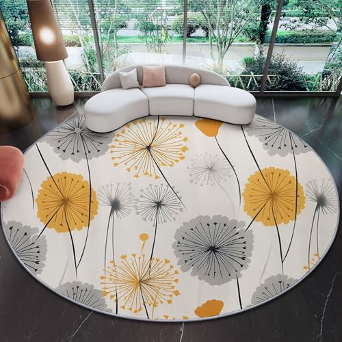 Alfombra Redonda de Franela Suave 100 cm, impresión Sencillo Líneas Diente de León Textura, Antideslizante y Lavable, Ideal para Salón Dormitorio Sala de Juegos y Decoración de Hogar, Vistoso