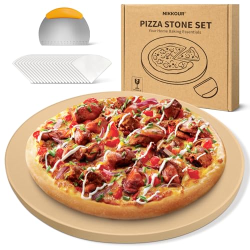 16-inch PIZZA STONE for Oven & BBQ Grilling, Round Baking Stone for Pizza