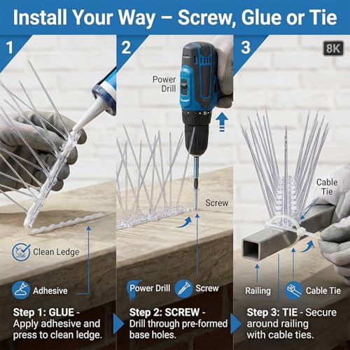 Image of Birrd Spikes for Balcony & AC Outdoor I Transparent Polycarbonate Bird Deterrent Spike | Pigeon Control | Anti Roosting Spikees for Terrace, Window, Solar Panels (Regular Bird Spike Pack of 10)