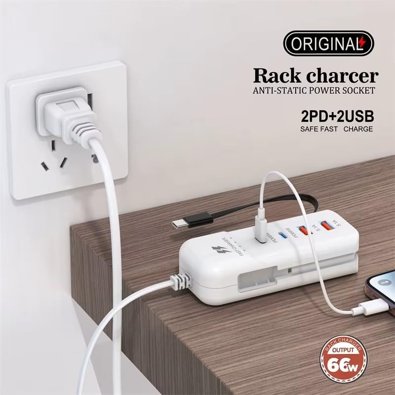 Image of 66W Rack Charger with 4 Ports /66W Fast Charger 2 Type-C & 2 USB with Type-C Cable /Fast Ra.ck Charger with (66W Rack)