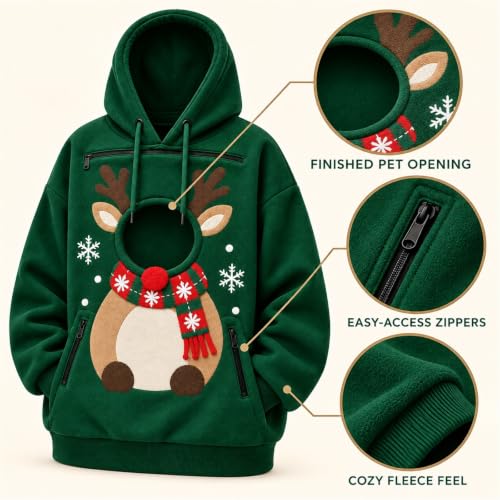 Christmas Hoodie With Dog Pouch Pet Pocket Sweatshirt For Women With Pocket - image 5