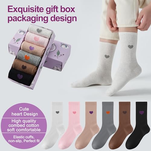Image of inhees Women's Cotton Crew Socks - 6Pairs Above Ankle Fun Cute Heart Bootie Dress Socks - Gifts for Mother /Her