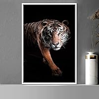 Framed Canvas Wall Art Tiger Animals Chic Dramatic Lion Living Room Multicolor Photography - 16x24 inches
