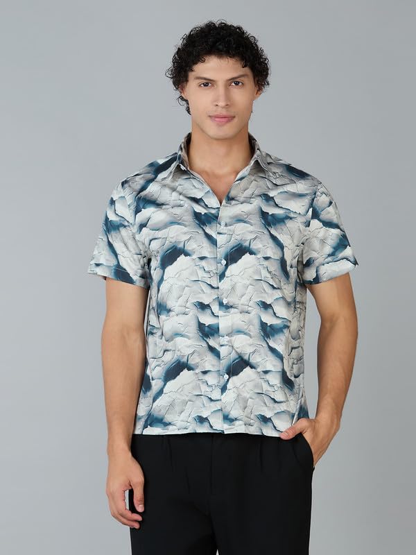 Image of MARK & ALBERT Men's 100% Cotton Printed Half Sleeves Regular Fit Shirt for Men