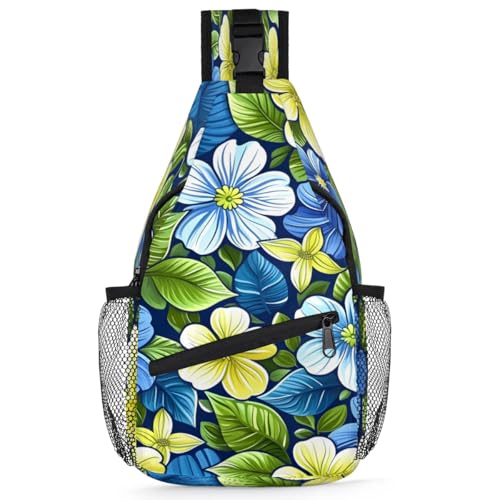 Bolso cruzado tipo sling para mujer y hombre azul floral