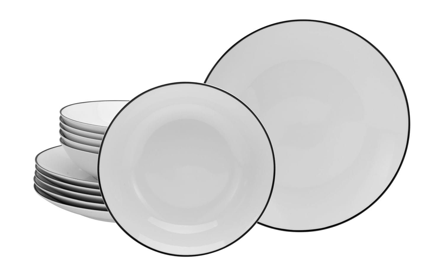 Creatable Zastawa stołowa – porcelana – dla 6 osób – biała z czarną krawędzią