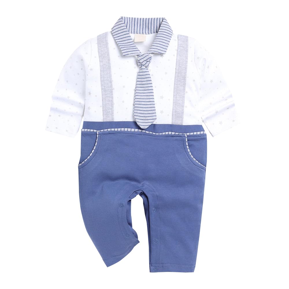 HopscotchUnisex Cotton Unisex Stripe Print Romper With Tie in Blue Color
