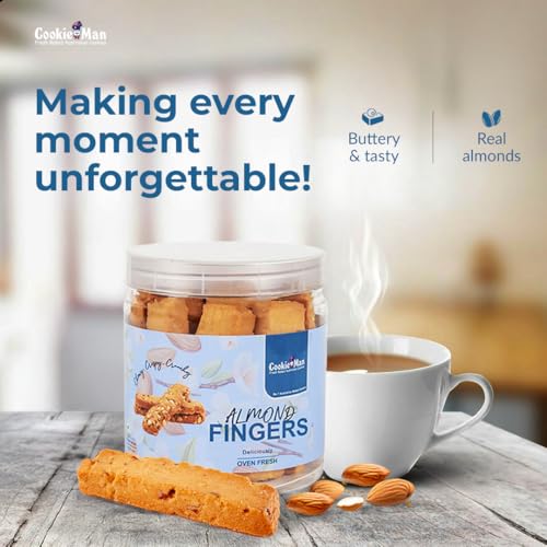 Image of CookieMan Almond Fingers - 250g | Crunchy & Buttery Almond Biscuit Sticks, Baked to Perfection | Delicious Tea-Time Snack, Ideal for Gifting & Anytime Indulgence