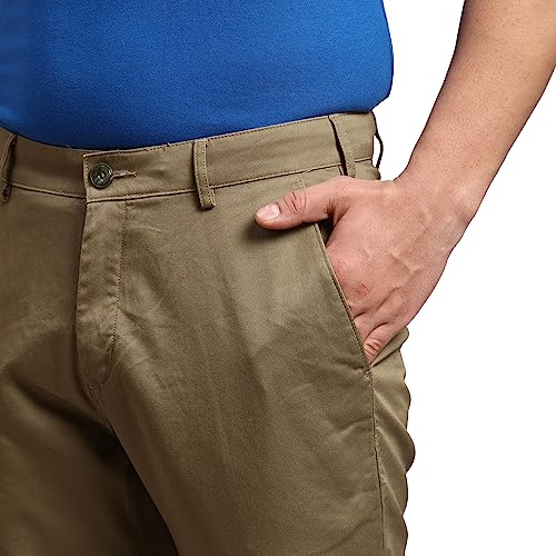 Image of Colorplus Men's Pure Cotton Solid Piece Dyed Pattern Contemporary Fit Flat Front Casual Trouser