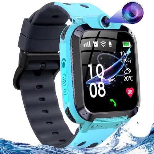 Smartwatch Kinder mit GPS und Telefon, IP68 Wasserdicht GPS Uhr Kinder Smartwatch mit Anruffunktion SOS Voice Chat Schulmodus Spiel Wecker, Smart Watch Kinderuhr Geschenk für Mädchen und Jungen