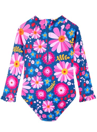 Image of Alakuoti Long Sleeve One Piece Ruffle Swimsuit for Toddler Girls Baby Girl Rashguard Shirt with UPF 50+ Sun Protection