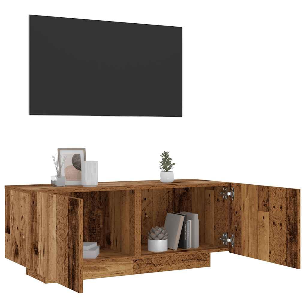 Gecheer TV-Schrank, Holzwerkstoff mit Altholz-Optik, Zwei kombinierbare Einheiten, 100 x 35 x 40 cm, für Wohnzimmer und Media Center
