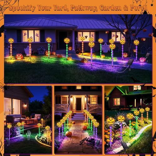 AOUNQ 18.89'' Solar Pumpkin Lights Outdoor Halloween Decorations, 6 Pack - image 3