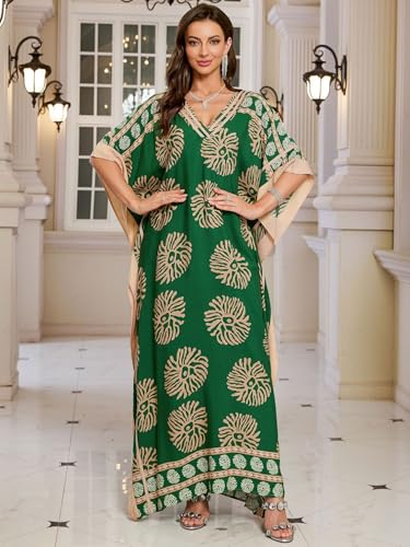 Image of KECVOT Kaftan Dresses for Women V-Neck Print Swimsuit Cover Up Plus Size Beach Caftan Lounge Dress