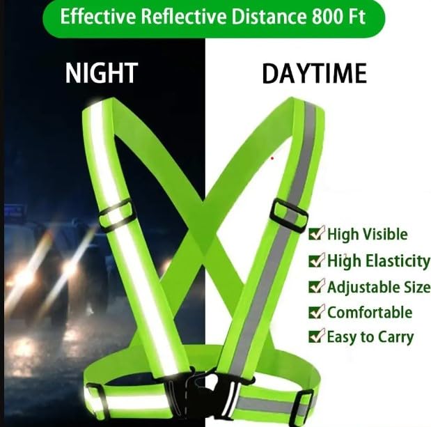 WFJ 4PCS Reflective Vest Set Safety Clothing High Visibility Adjustable Elastic Outdoor Reflective Glow Belt with 2Pack Reflector Armbands Running Cycling Walking Jogging