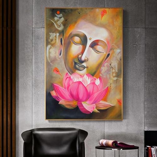 Peinture sur toile Bouddha et paon 80x110 cm sans cadre pour salon