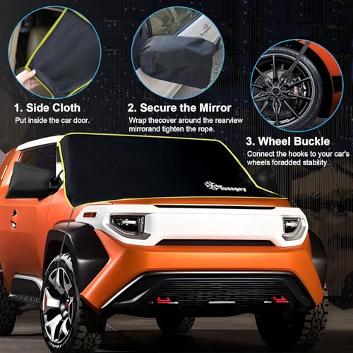 Image of Windshield Cover for Ice and Snow,【Newest Durable 600D Oxford Fabric for Efficient Protection】Windshield Snow Cover Against Frost with Straps & Side Panels, Fit for Most Cars, SUVs & Trucks (68 inchx42 inch)