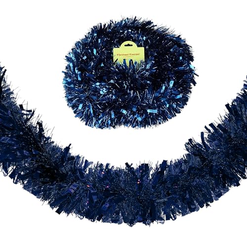 Navy Blue Tinsel for Christmas Tree 2M - Dark Blue Christmas Tinsel Shiny Garland Metallic Hanging Decorations for Xmas Party Indoor and Outdoor Decorations