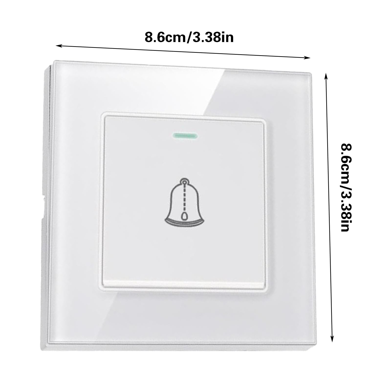 Interrupteur de Sonnette, 8,6×8,6cm Bouton Sonnette Exterieur en Verre Trempé avec Vis, 16A 220~250V Exterieur Etanche Bouton de Pression Encastré pour Maison, Hôtel (Blanc)
