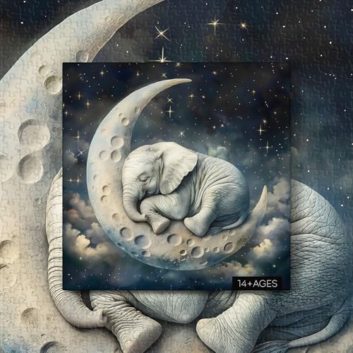 Elephant Moon Puzzles for Adults 1000 Piezas, Rompecabezas Vintage de Elefantes Durmiendo, Rompecabezas Desafiante de Animales del Espacio Fantástico miniatura 7