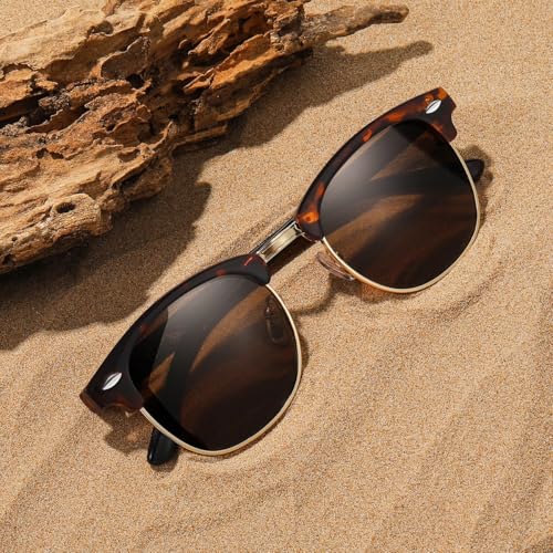 Retro Polarized Sunglasses for Men and Women Classic Semi-Rimless Frame Sun glasses UV Protection4