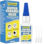 Ceramic Glue 30 g, Clear Ceramic Glue Repair for Pottery, Dishes, Tiles, DIY Crafts and More, with Anti-clog Cap, Waterproof, Heat-Resistant (Clear9, Ceramics Glue)