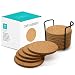 Set of 16 Absorbent Cork Coasters with Metal Holder Storage Caddy for Whiskey and Drinks - 4 " Diameter 1/5 " Thick by Kittous