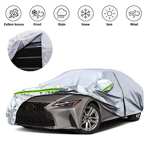 Image of Waterproof Car Covers Replace for 2005-2025 Lexus IS250 IS300 IS350, 6 Layers Silver All Weather Custom-fit Car Cover with Zipper Door & Windproof Bands for Snow Rain Dust Hail Protection
